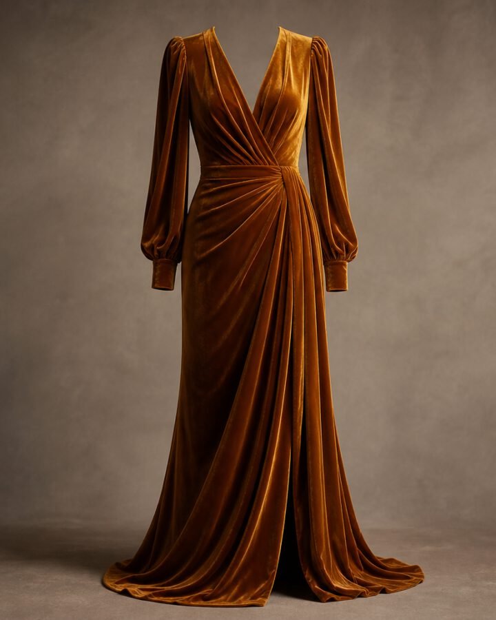 Amber Velvet Floor-Length Gown