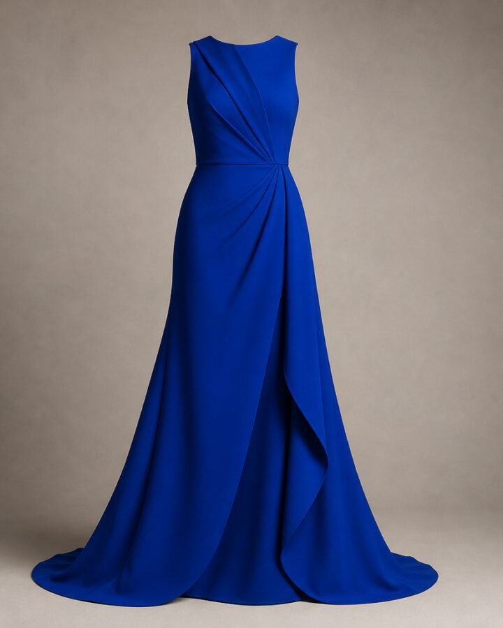 Cobalt Crepe Evening Gown