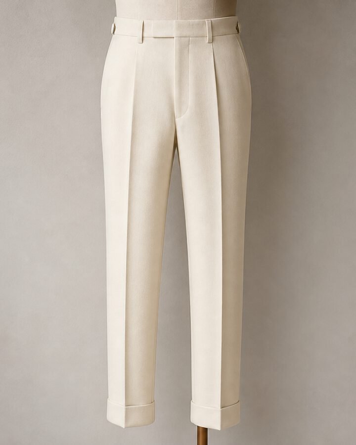 Cream Wool Tailored Trousers