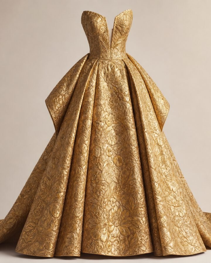 Gold Brocade Couture Ball Gown