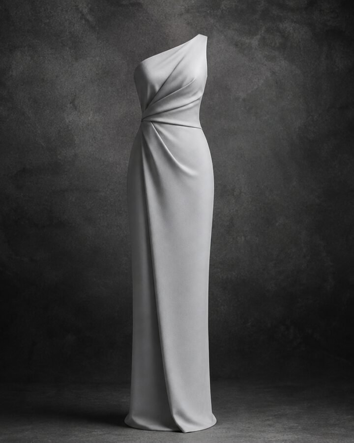 Platinum Crepe Couture Column Gown