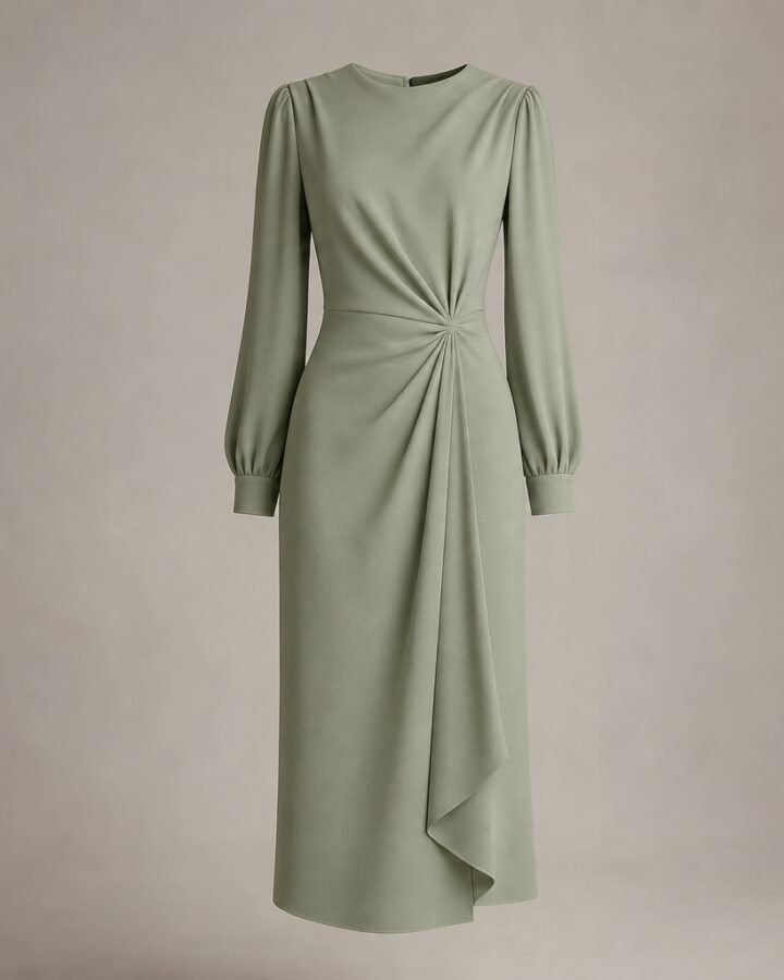 Sage Crepe Midi Dress