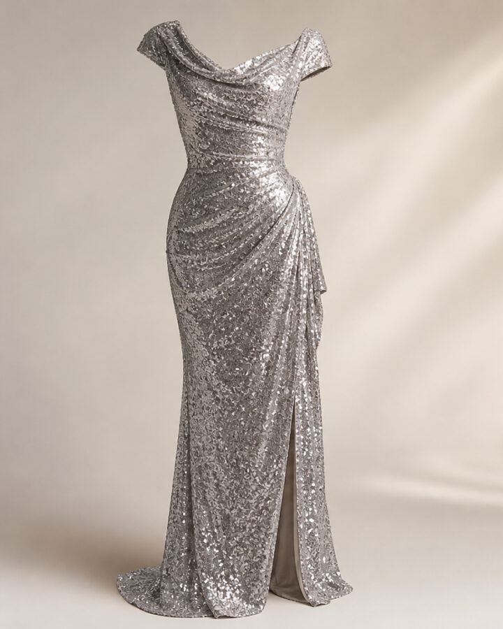 Silver Sequin Couture Dress
