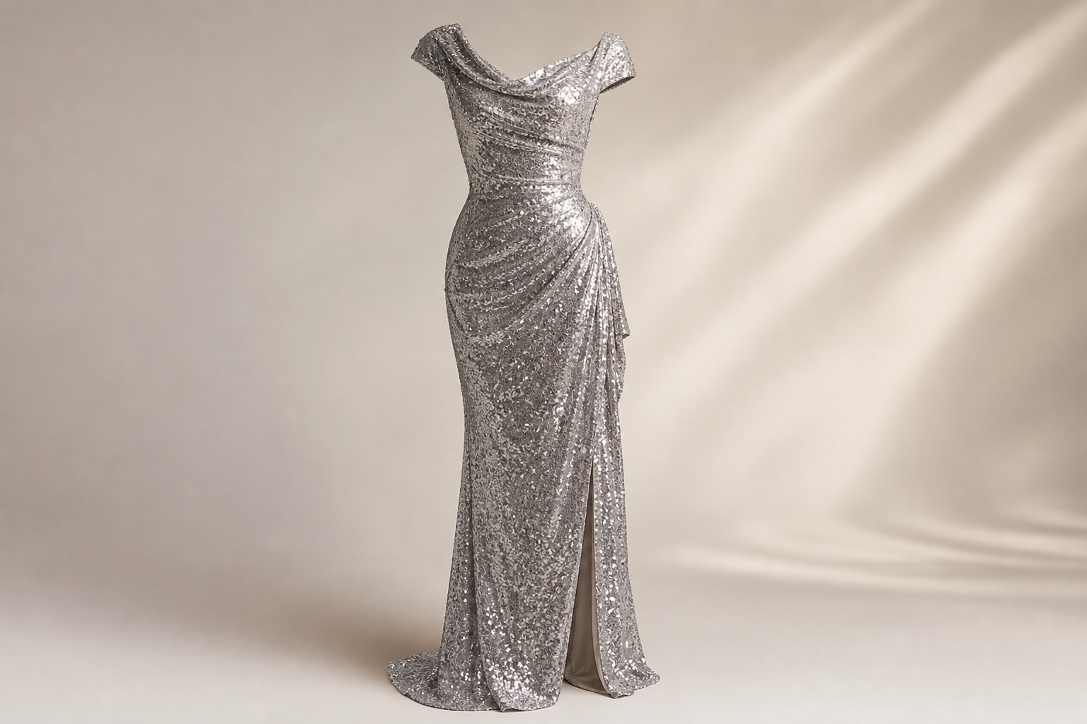 Silver Sequin Couture Dress
